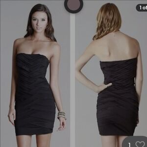 strapless party dress criss-cross pattern in a black stretch satin Size Large